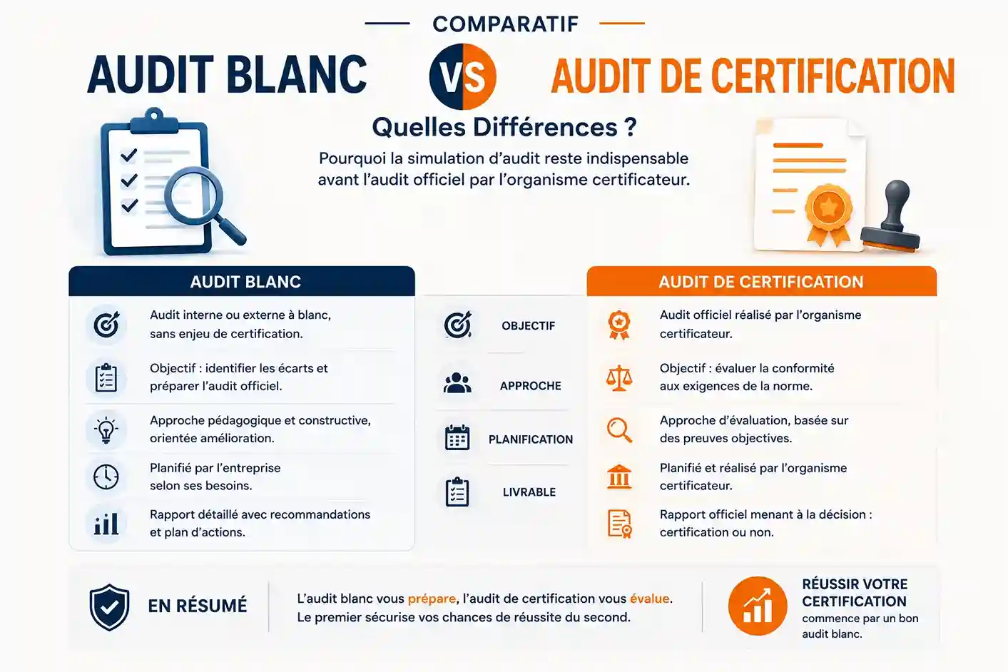 Audit blanc vs audit de certification - comparatif préparation et audit officiel ISO par Agilion Quality