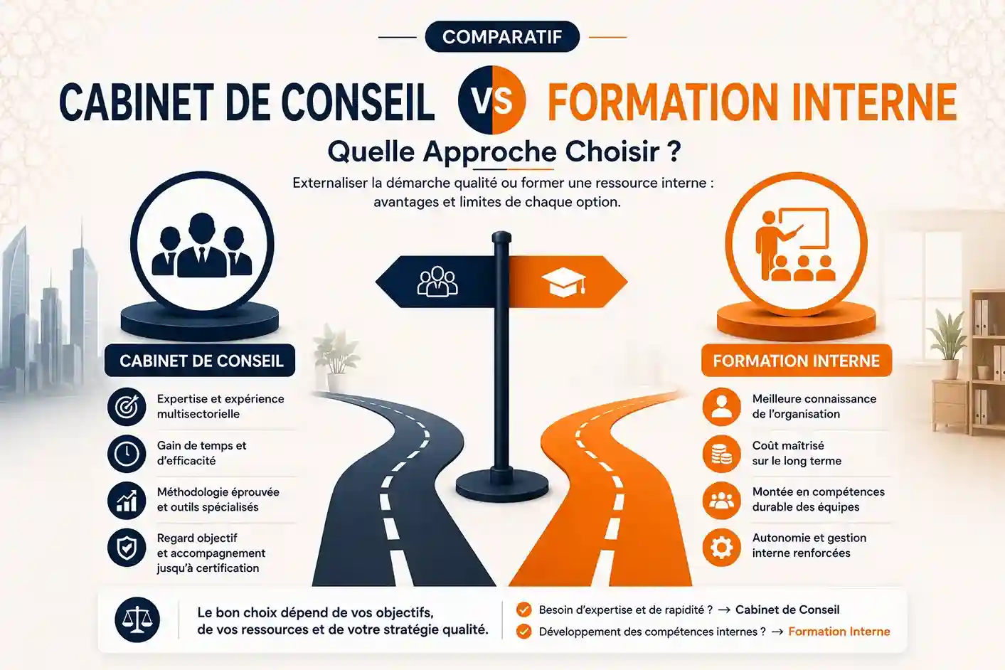 Cabinet de conseil vs formation interne - comparatif externalisation et montée en compétence qualité par Agilion Quality