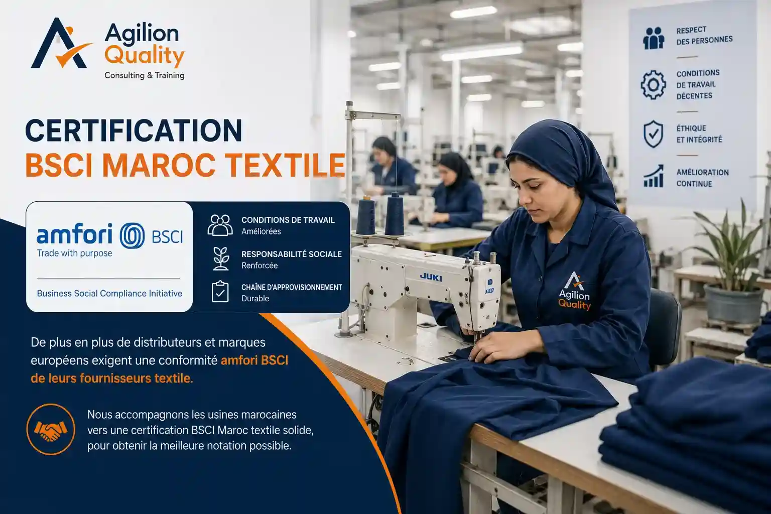 Certification BSCI Maroc textile : audit social amfori BSCI en usine de confection