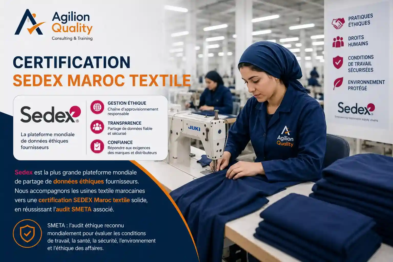 Certification SEDEX Maroc textile : audit SMETA et partage de donnees ethiques fournisseurs