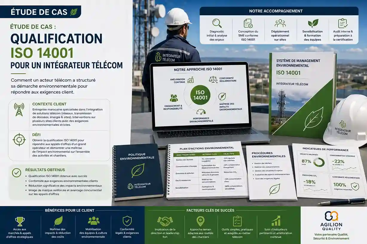 Qualification ISO 14001 télécom - étude de cas intégrateur réseau par Agilion Quality