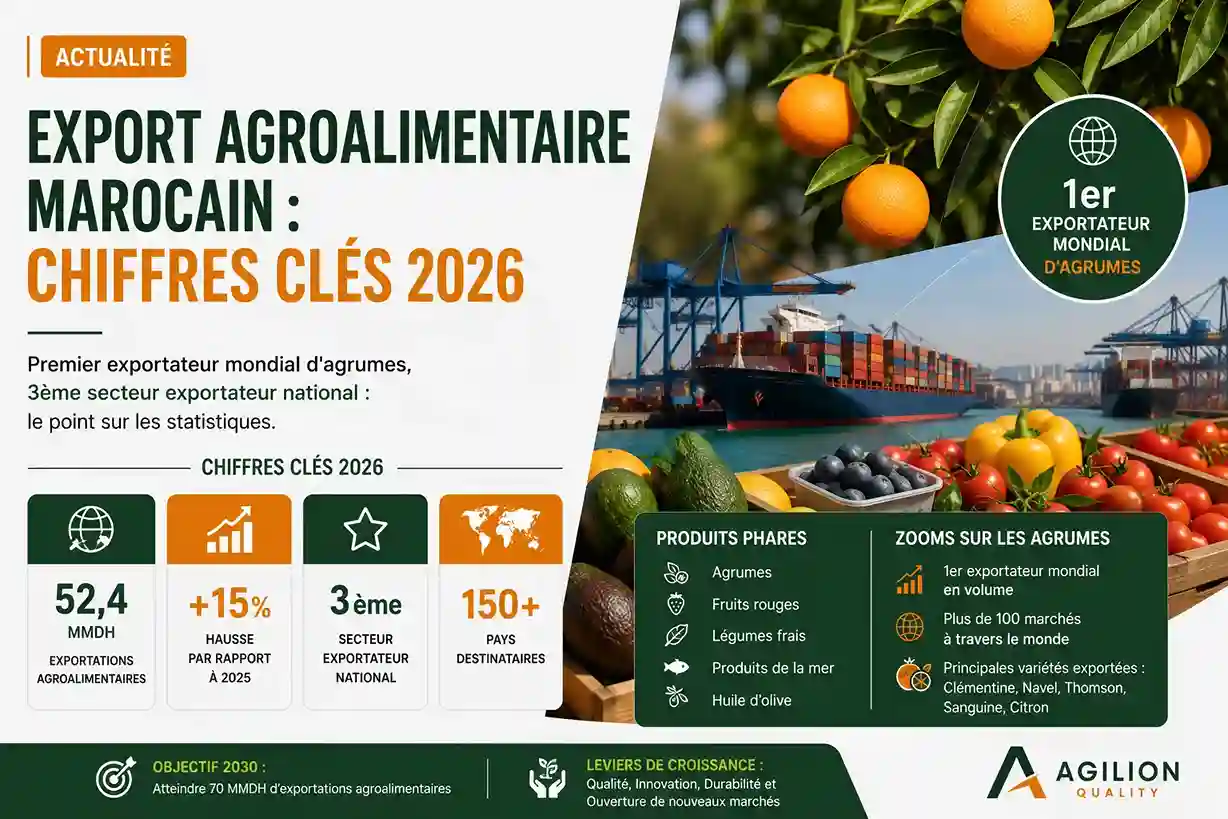 Export agroalimentaire marocain - actualité chiffres clés 2026 par Agilion Quality