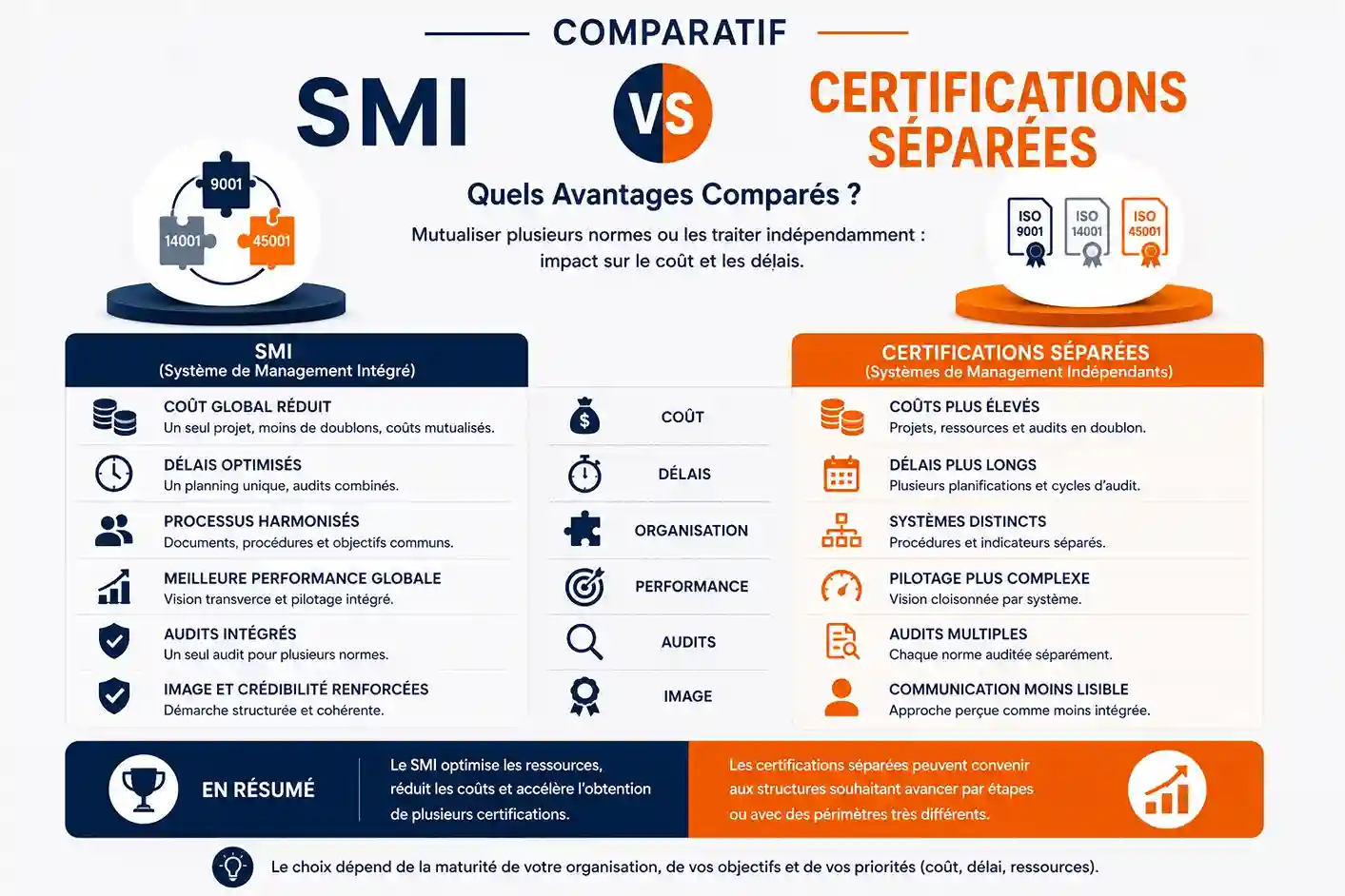 SMI vs certifications séparées - comparatif système de management intégré et normes ISO indépendantes par Agilion Quality