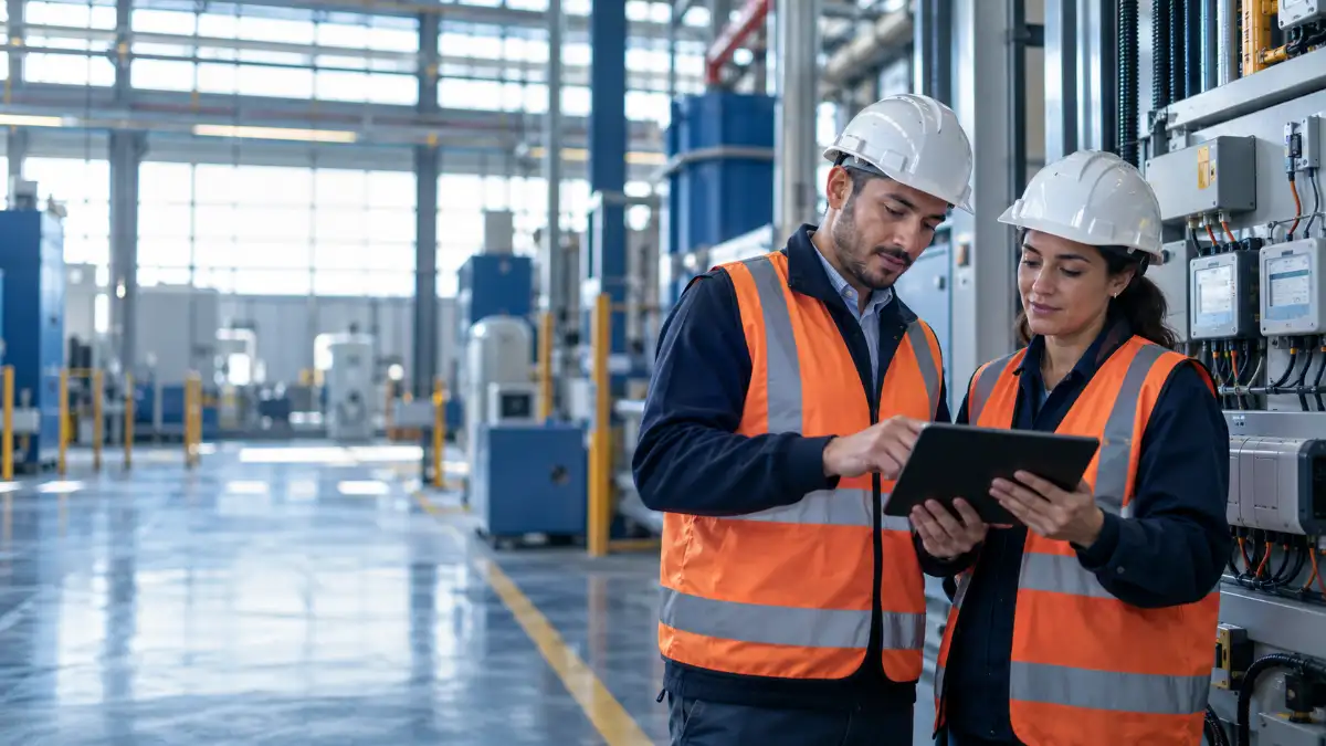 Cabinet de certification ISO 50001 au Maroc : consultants en management de l'énergie analysant les consommations d'une usine